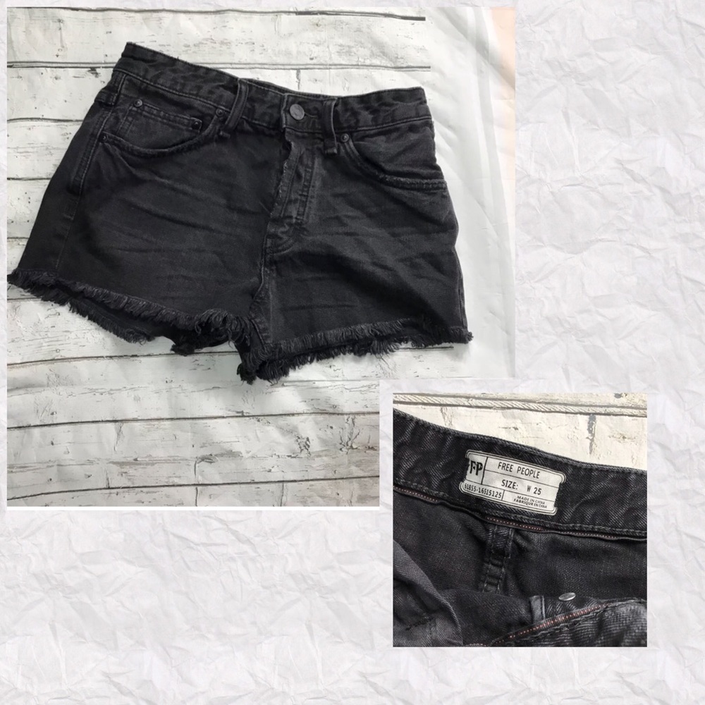 Free People Black Frayed Hem Shorts